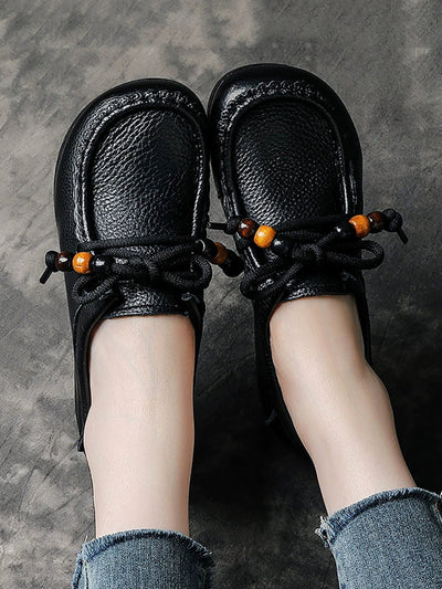 Women Vintage Soft Leather Low Heel Shoes