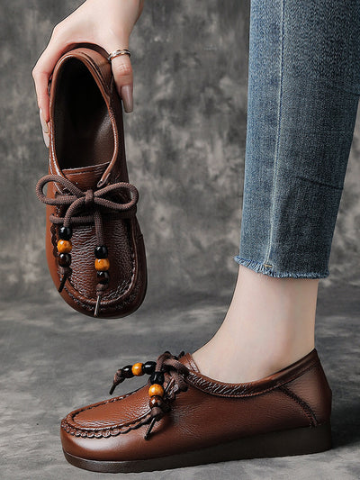 Women Vintage Soft Leather Low Heel Shoes