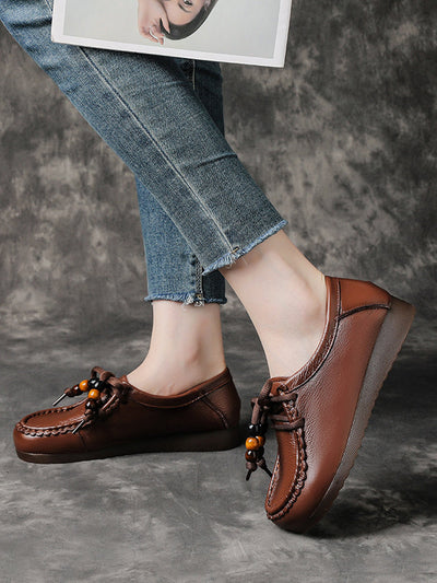 Women Vintage Soft Leather Low Heel Shoes