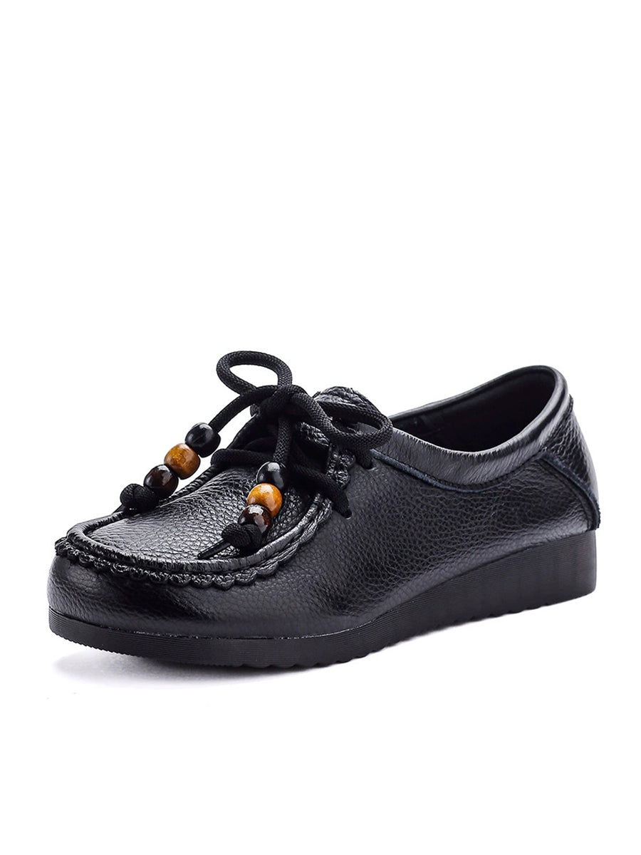 Women Vintage Soft Leather Low Heel Shoes