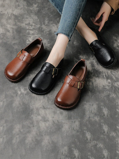 Women Casual Pure Color Leather Low Heel Shoes