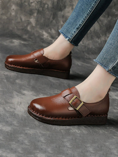 Women Casual Pure Color Leather Low Heel Shoes