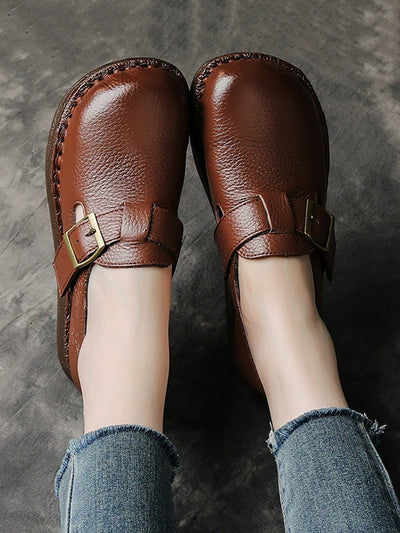 Women Casual Pure Color Leather Low Heel Shoes