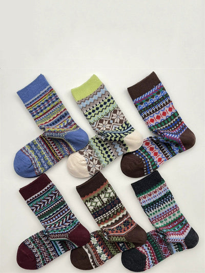 5 Pairs Women Vintage Winter Stripe Cotton Socks