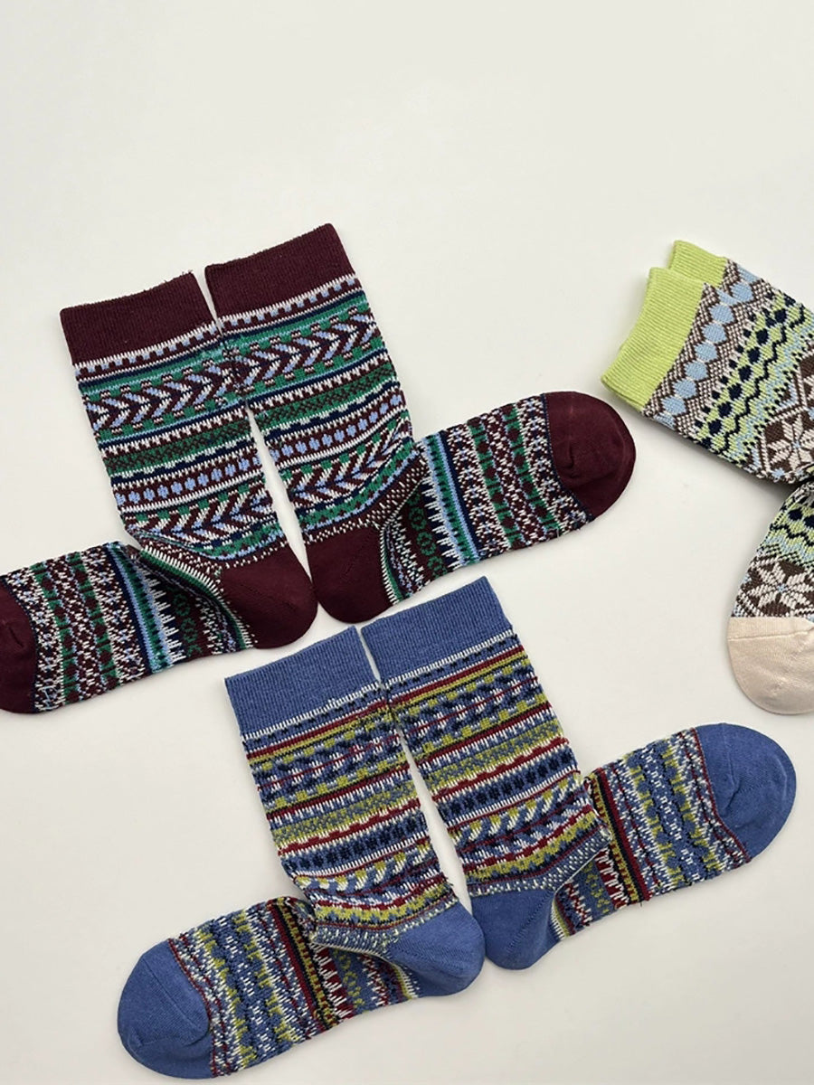 5 Pairs Women Vintage Winter Stripe Cotton Socks