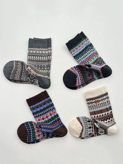 5 Pairs Women Vintage Winter Stripe Cotton Socks