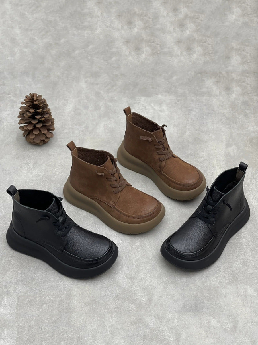 Women Retro Winter Genuine Leather Platform Boots