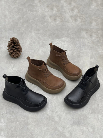 Women Retro Winter Genuine Leather Platform Boots