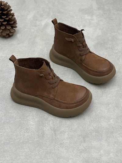 Women Retro Winter Genuine Leather Platform Boots