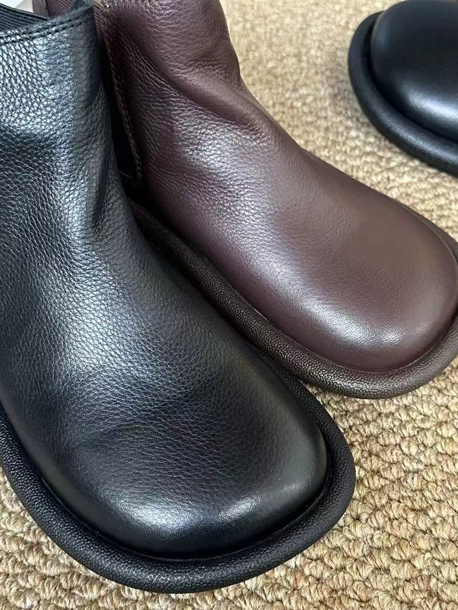 Women Autumn Pure Color Soft Leather Flat Boots