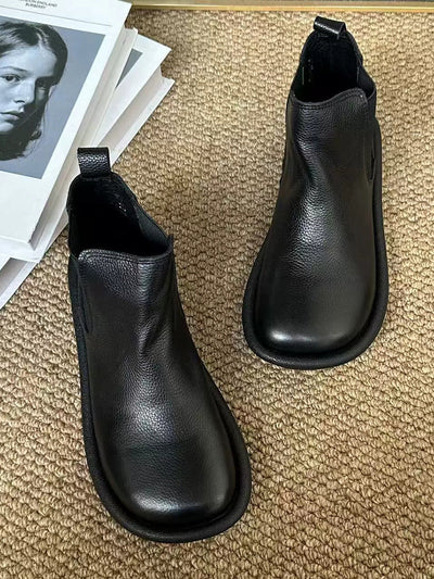 Women Autumn Pure Color Soft Leather Flat Boots