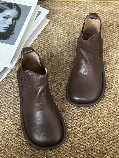 Women Autumn Pure Color Soft Leather Flat Boots