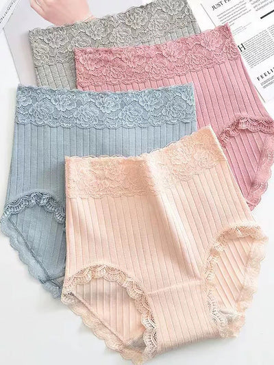 6 Pieces Women Pure Color High Waist Lace Underwear