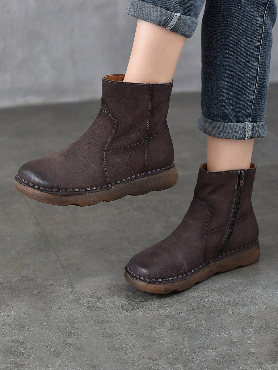 Women Winter Leather Spliced Ankle Boots