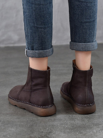 Women Winter Leather Spliced Ankle Boots