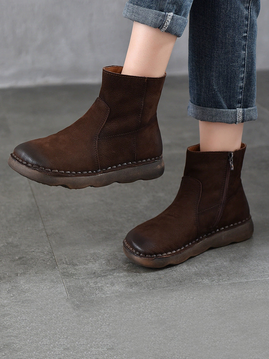 Women Winter Leather Spliced Ankle Boots