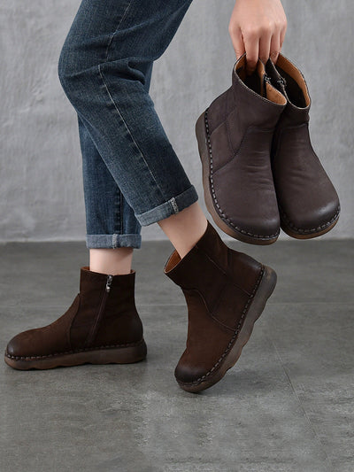 Women Winter Leather Spliced Ankle Boots