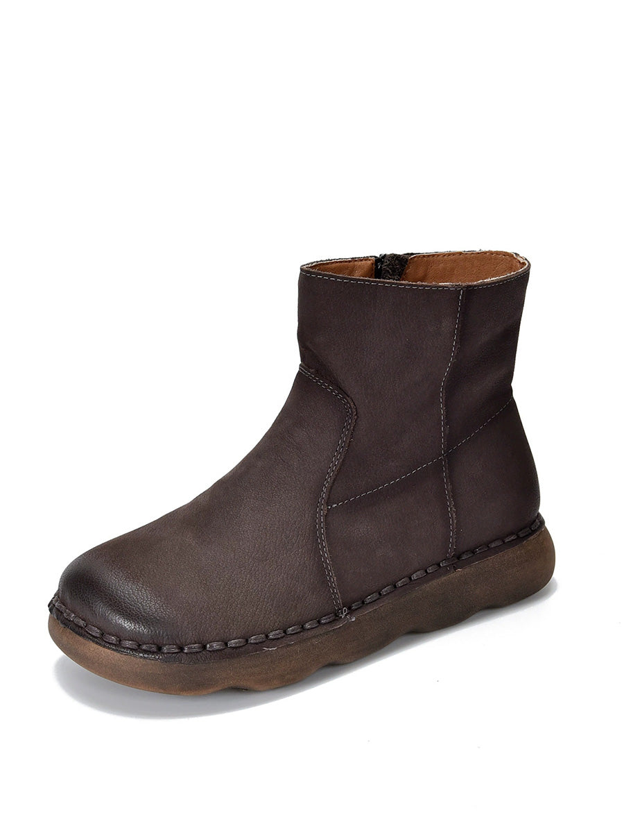 Women Winter Leather Spliced Ankle Boots