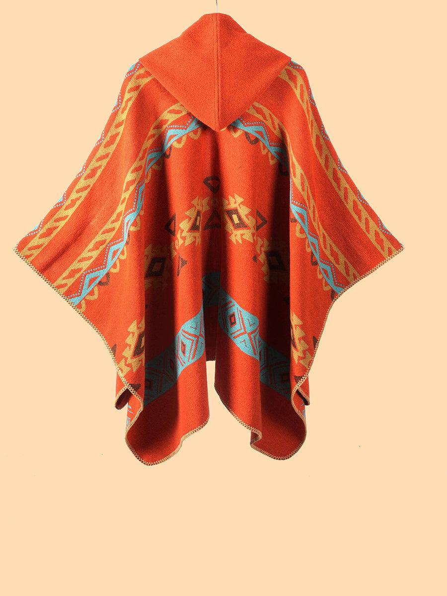 Ethnic Geometric Winter Warm Hooded Shawl