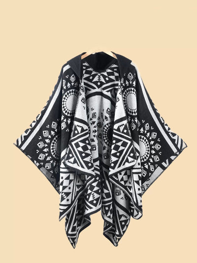 Ethnic Geometric Winter Warm Hooded Shawl