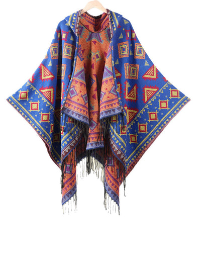 Ethnic Geometric Winter Warm Hooded Shawl