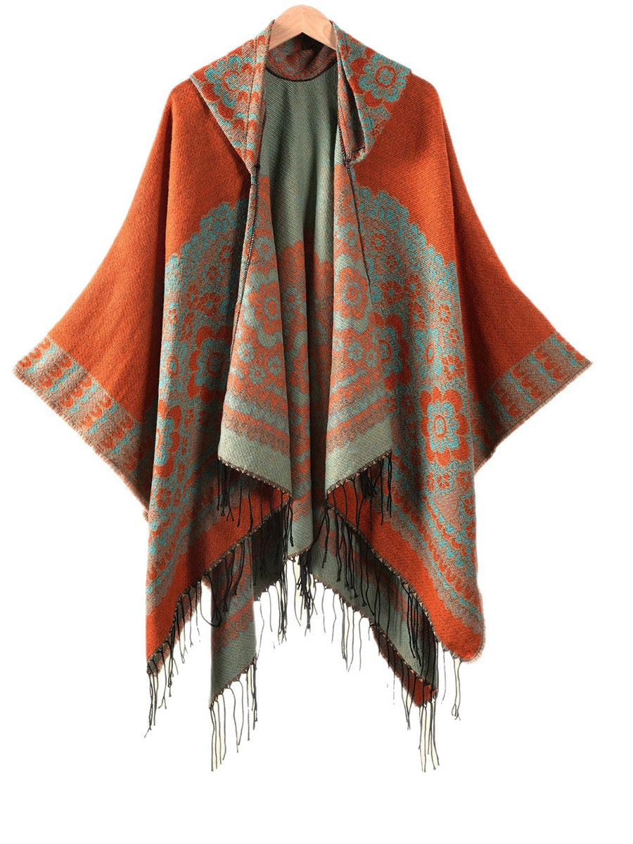 Ethnic Geometric Winter Warm Hooded Shawl