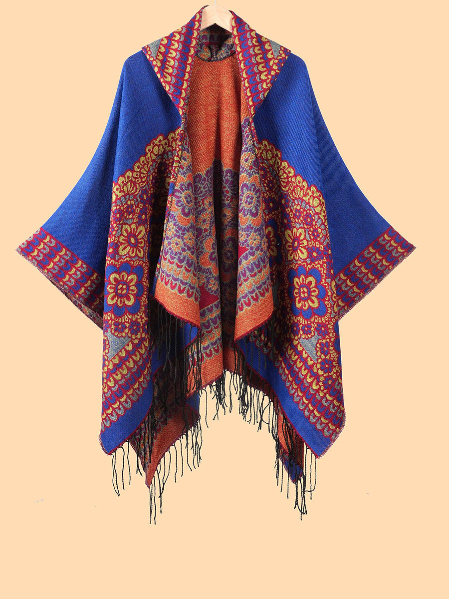Ethnic Geometric Winter Warm Hooded Shawl