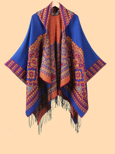 Ethnic Geometric Winter Warm Hooded Shawl