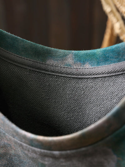 Women Autumn Fashion Tie-dye O-Neck 100%Cotton Blouse