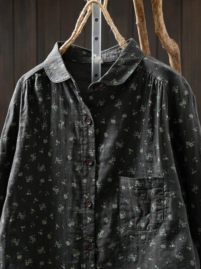 Women Autumn Artsy Floral 100%Cotton Shirt