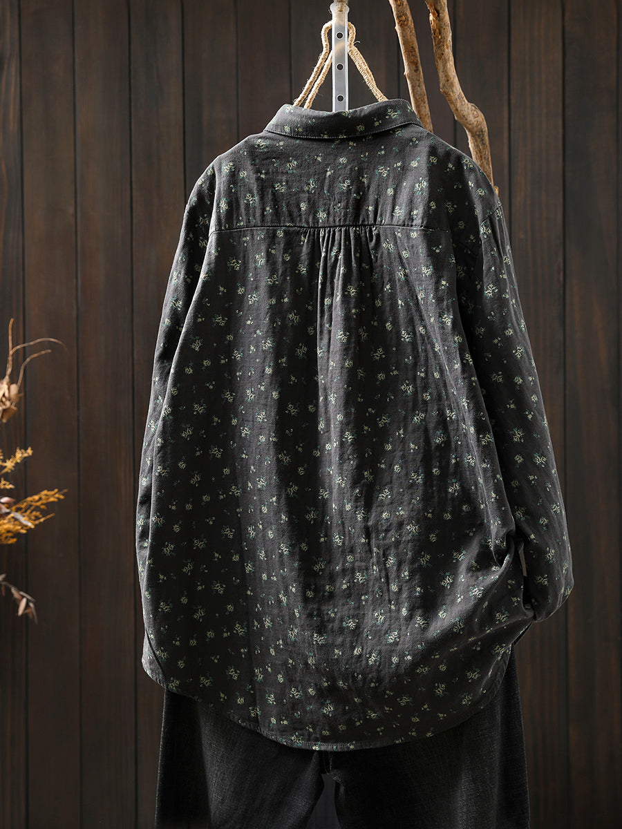 Women Autumn Artsy Floral 100%Cotton Shirt