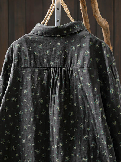 Women Autumn Artsy Floral 100%Cotton Shirt