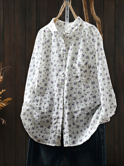 Women Autumn Artsy Floral 100%Cotton Shirt