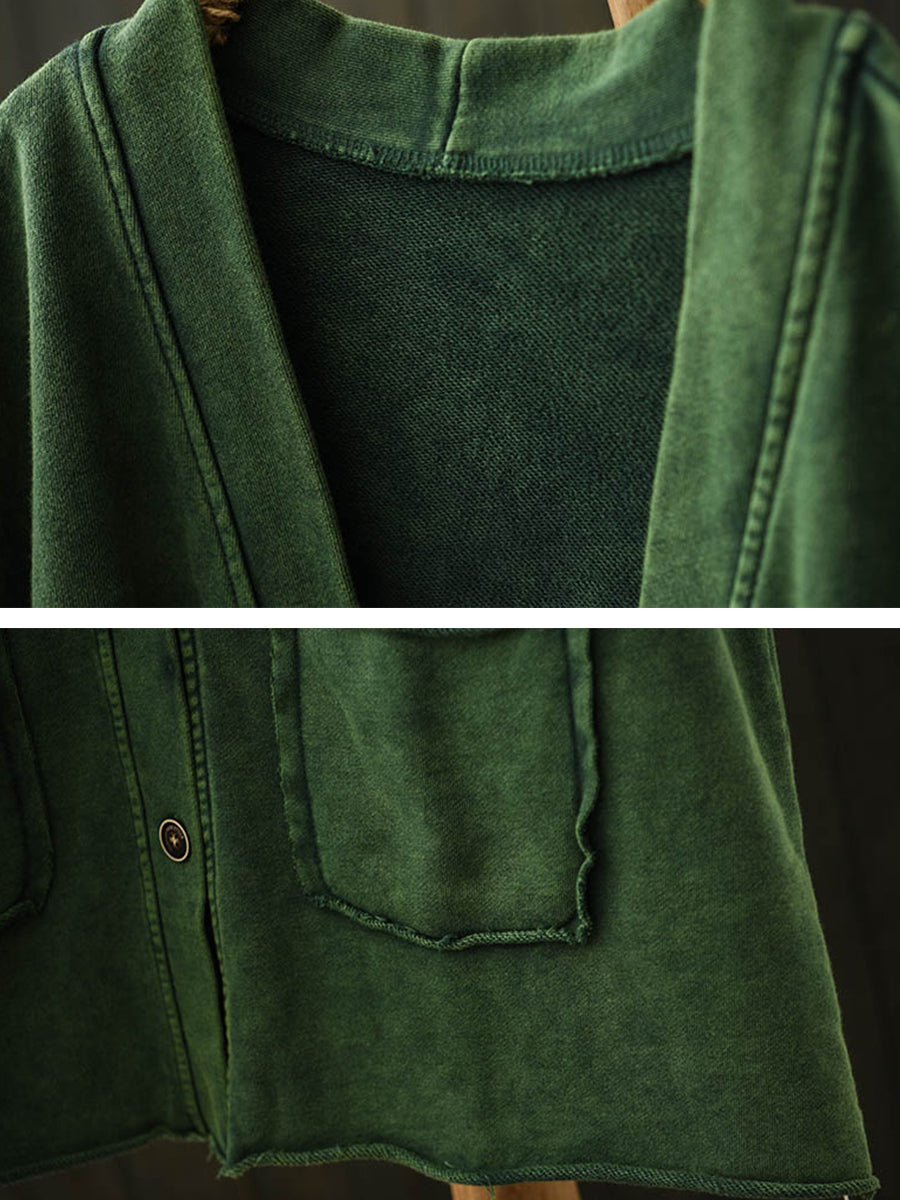 Women Autumn Worn Pure Color V-Neck Cotton Vest