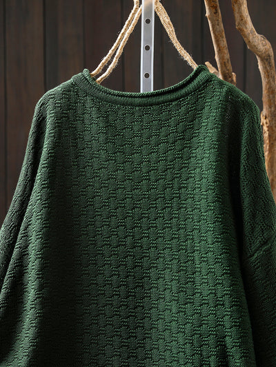 Women Autumn Retro Patch O-Neck Knitted Sweater