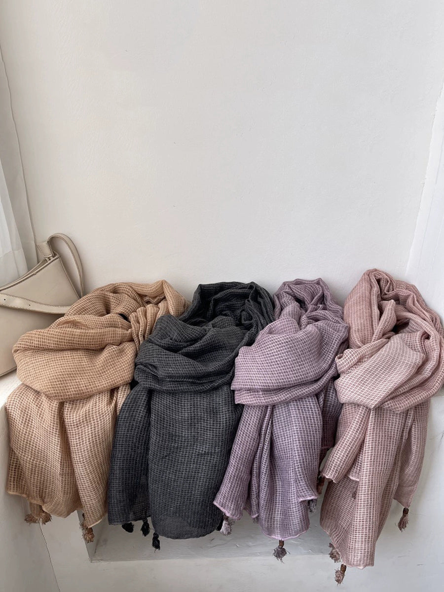 Artsy Plaid Cotton Tassel Shawl Scarf