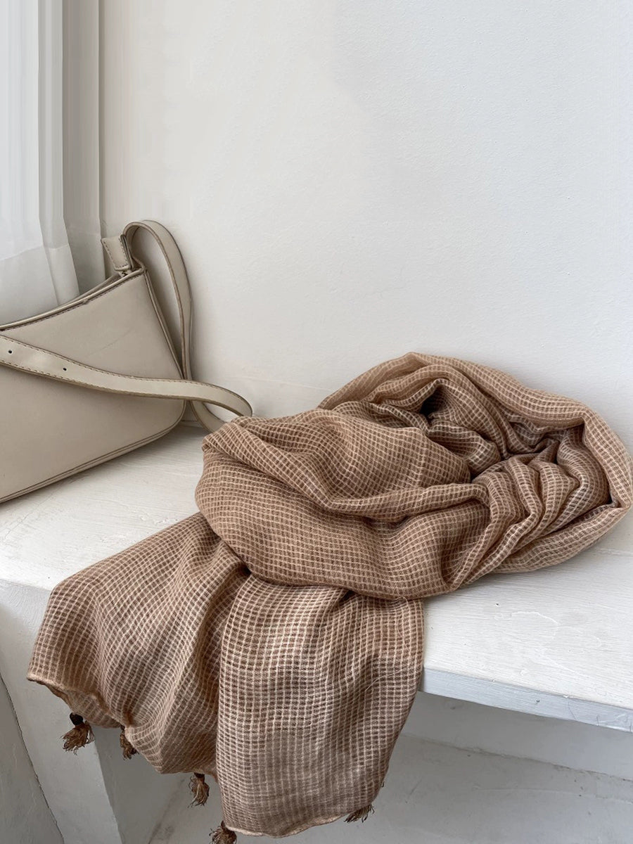 Artsy Plaid Cotton Tassel Shawl Scarf