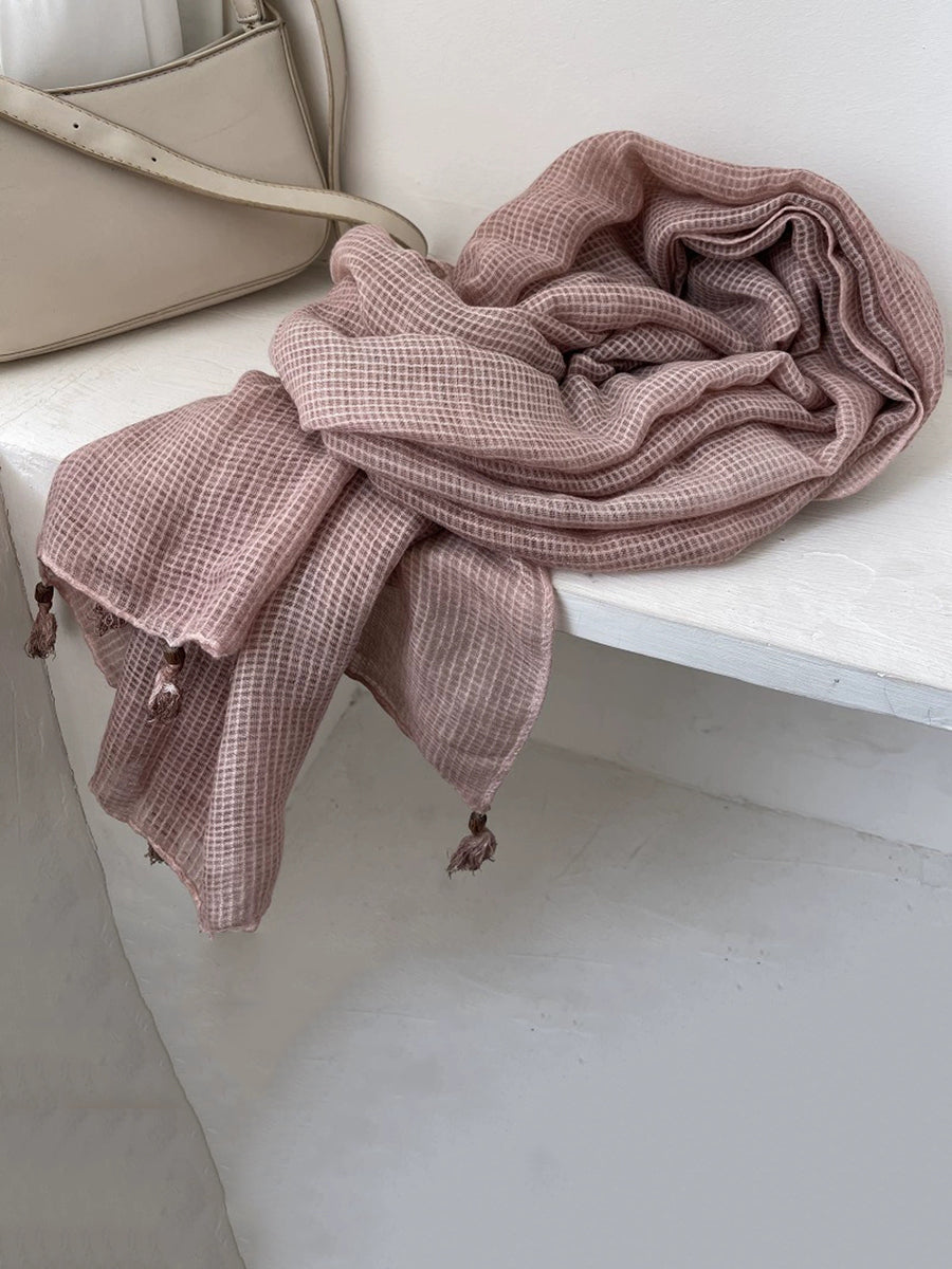 Artsy Plaid Cotton Tassel Shawl Scarf