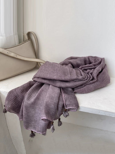 Artsy Plaid Cotton Tassel Shawl Scarf