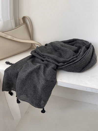 Artsy Plaid Cotton Tassel Shawl Scarf