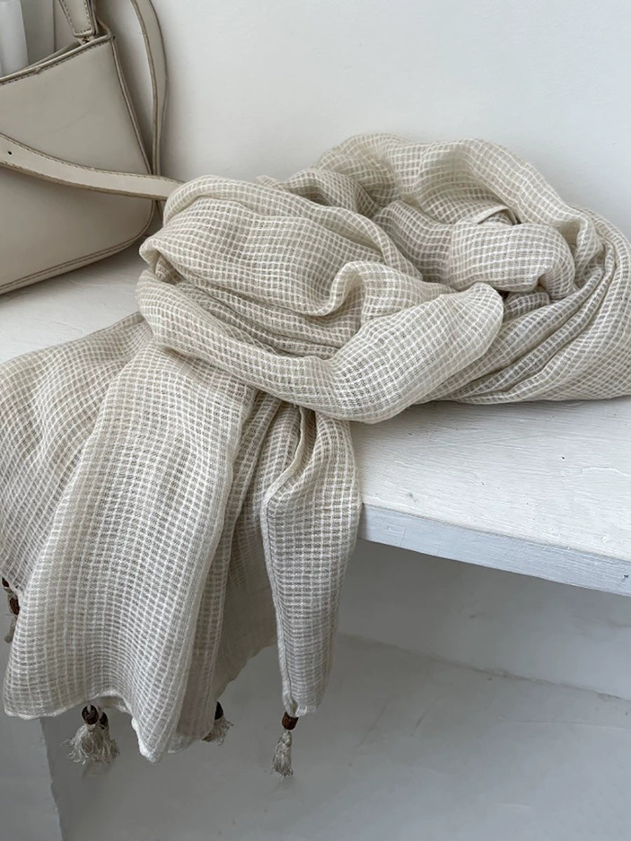 Artsy Plaid Cotton Tassel Shawl Scarf