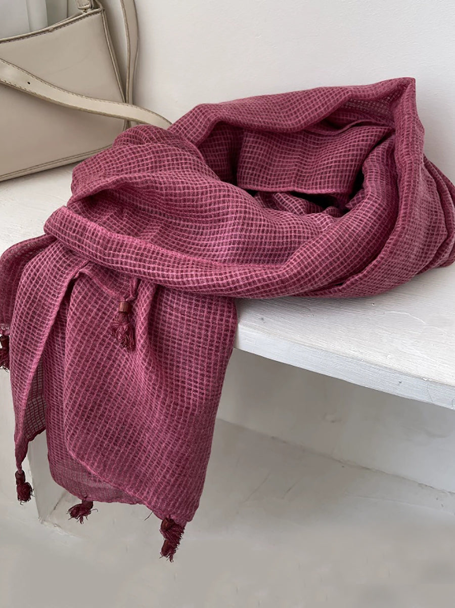 Artsy Plaid Cotton Tassel Shawl Scarf
