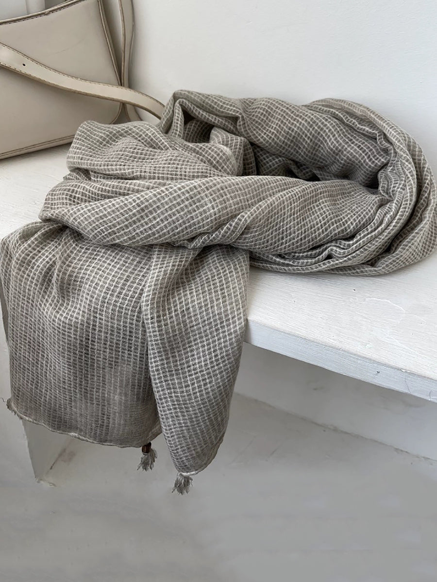 Artsy Plaid Cotton Tassel Shawl Scarf