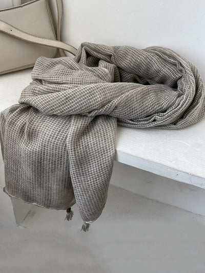 Artsy Plaid Cotton Tassel Shawl Scarf