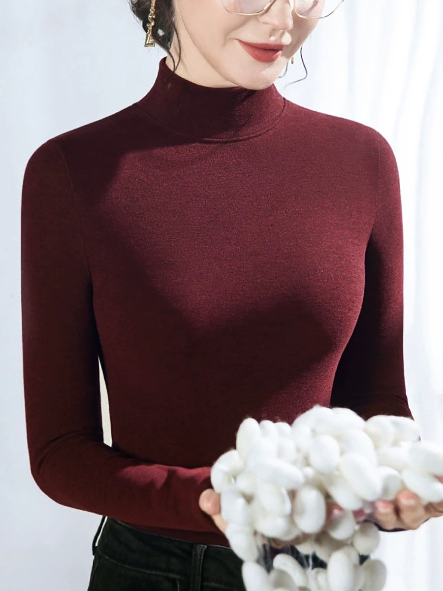 Women Autumn Casual Pure Color Half-Turtleneck Sweater