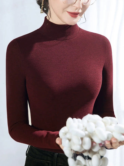 Women Autumn Casual Pure Color Half-Turtleneck Sweater