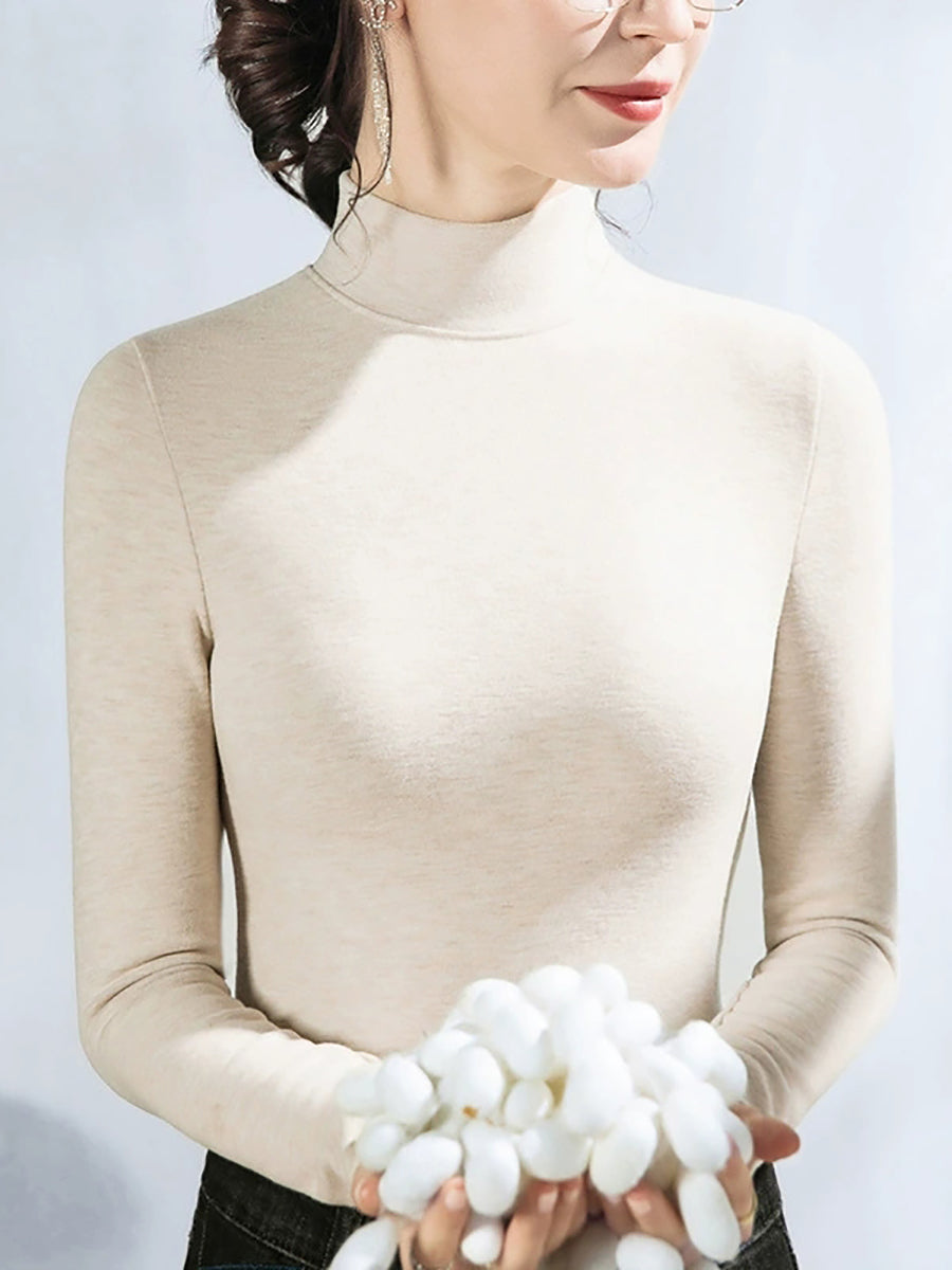 Women Autumn Casual Pure Color Half-Turtleneck Sweater