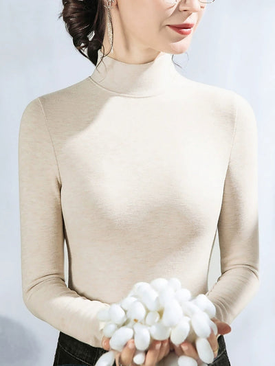 Women Autumn Casual Pure Color Half-Turtleneck Sweater