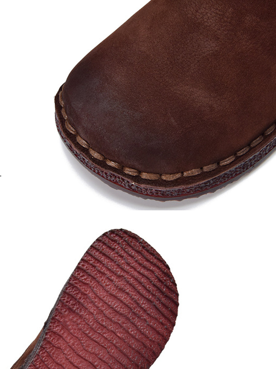 Women Vintage Winter Leather Zipper Low Heel Boots