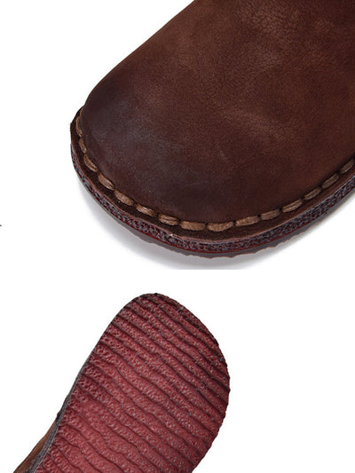 Women Vintage Winter Leather Zipper Low Heel Boots